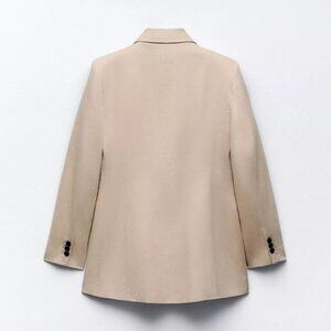 NWT ZARA Linen Blend Double Breasted Blazer - Sand / S